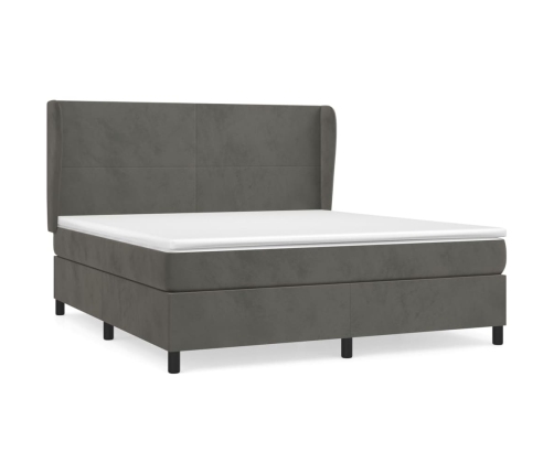 Cama box spring con colchón terciopelo gris oscuro 160x200 cm