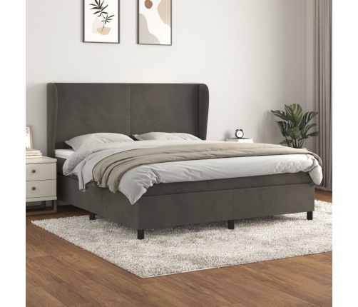 Cama box spring con colchón terciopelo gris oscuro 160x200 cm