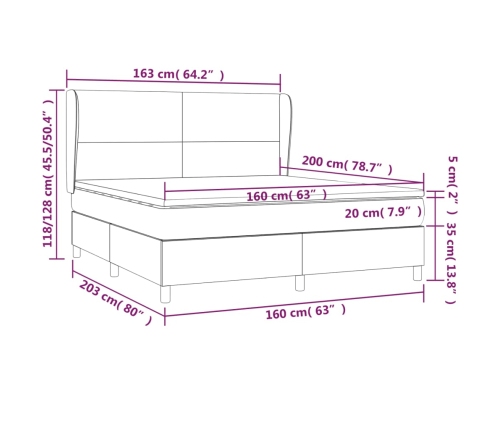 Cama box spring con colchón terciopelo negro 160x200 cm