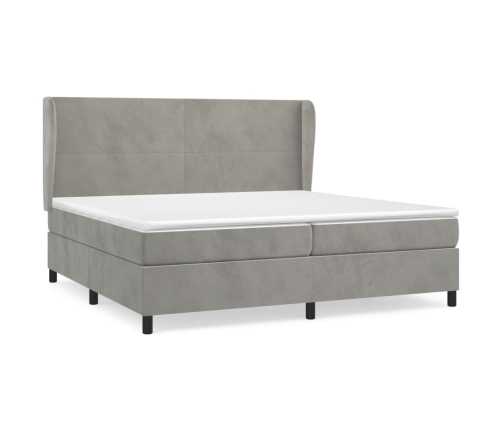 Cama box spring con colchón terciopelo gris claro 200x200 cm