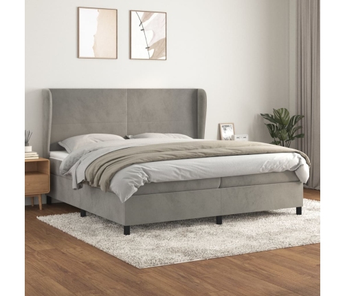 Cama box spring con colchón terciopelo gris claro 200x200 cm