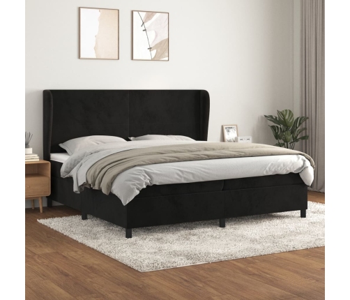 Cama box spring con colchón terciopelo negro 200x200 cm