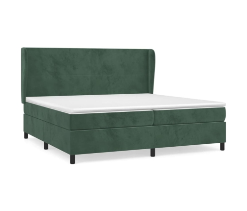 Cama box spring con colchón terciopelo verde oscuro 200x200 cm