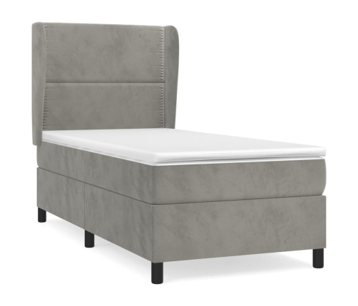 Cama box spring con colchón terciopelo gris claro 80x200 cm