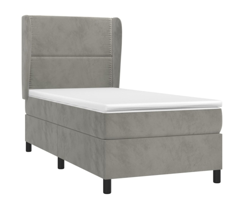 Cama box spring con colchón terciopelo gris claro 80x200 cm