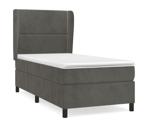 Cama box spring con colchón terciopelo gris oscuro 80x200 cm