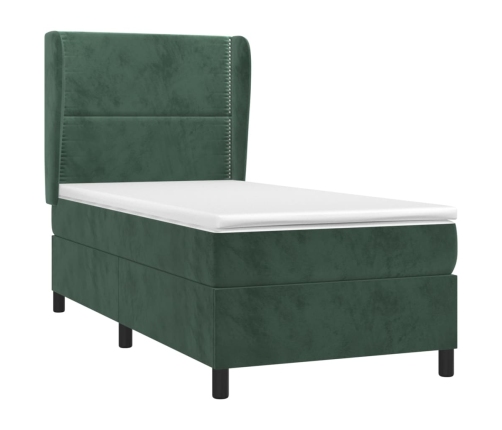 Cama box spring con colchón terciopelo verde oscuro 80x200 cm