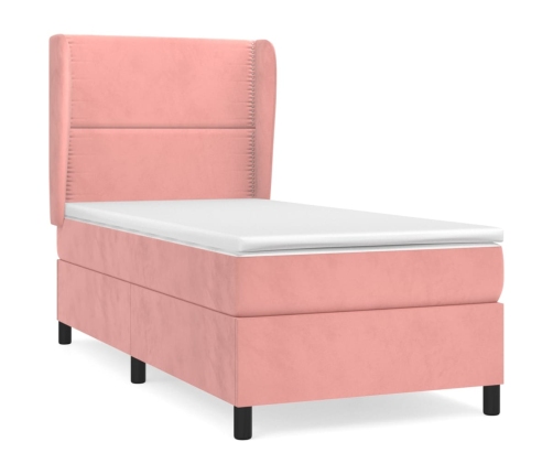 Cama box spring con colchón terciopelo rosa 80x200 cm