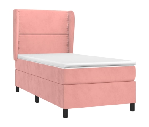 Cama box spring con colchón terciopelo rosa 80x200 cm