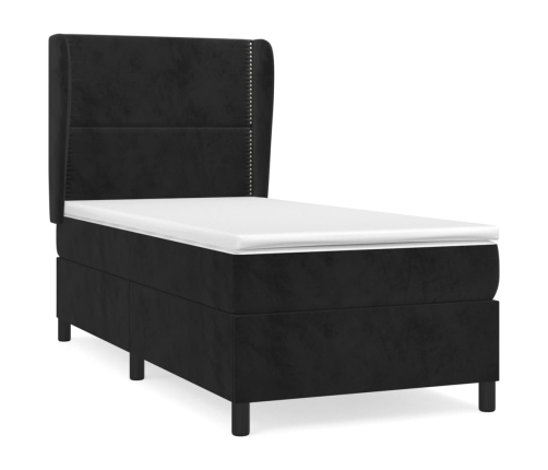 Cama box spring con colchón cuero sintético negro 90x190 cm