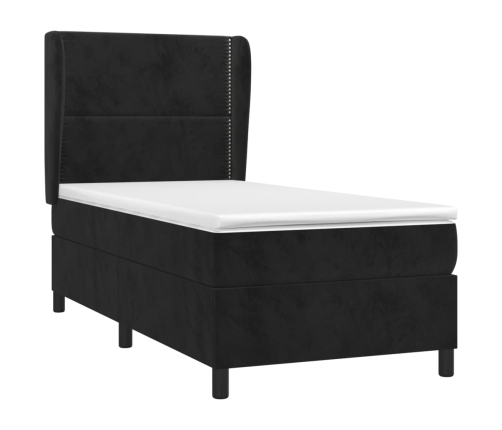 Cama box spring con colchón cuero sintético negro 90x190 cm