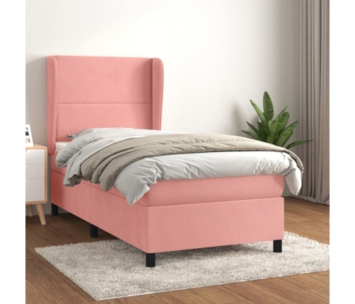 Cama box spring con colchón terciopelo rosa 90x190 cm