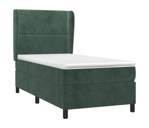 Cama box spring con colchón terciopelo verde oscuro 90x200 cm