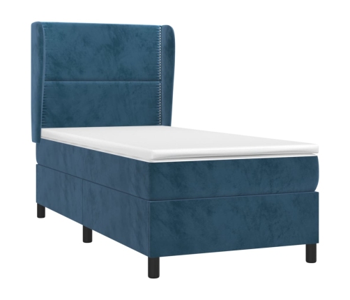 Cama box spring con colchón terciopelo azul oscuro 90x200 cm