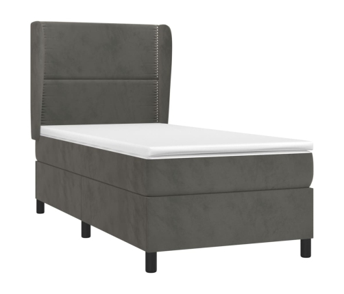 Cama box spring con colchón terciopelo gris oscuro 100x200 cm