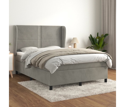 Cama box spring con colchón terciopelo gris claro 140x190 cm