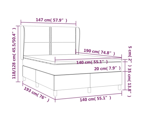 Cama box spring con colchón terciopelo gris oscuro 140x190 cm