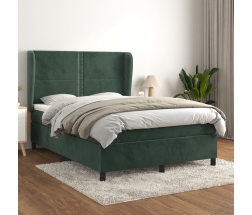 Cama box spring con colchón terciopelo verde oscuro 140x190 cm