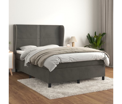 Cama box spring con colchón terciopelo gris oscuro 140x200 cm