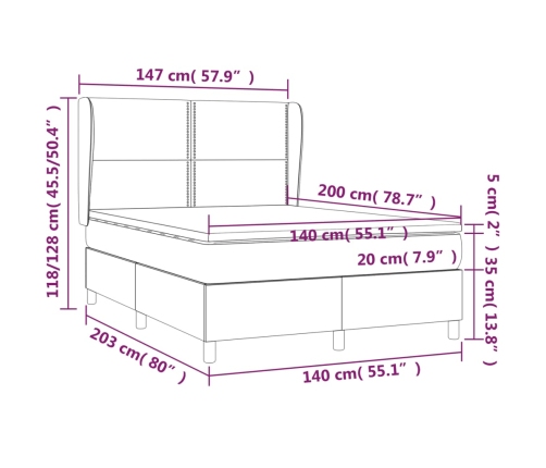 Cama box spring con colchón terciopelo azul oscuro 140x200 cm