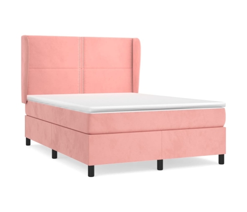 Cama box spring con colchón terciopelo rosa 140x200 cm