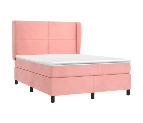 Cama box spring con colchón terciopelo rosa 140x200 cm