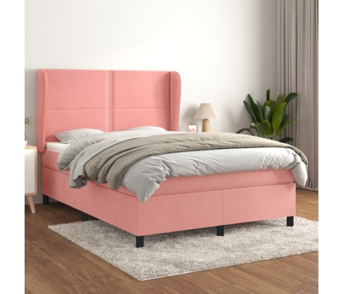 Cama box spring con colchón terciopelo rosa 140x200 cm