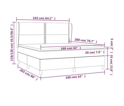 Cama box spring con colchón terciopelo gris oscuro 160x200 cm
