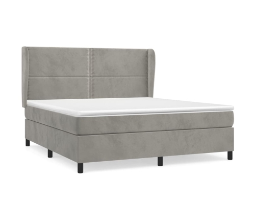 Cama box spring con colchón terciopelo gris claro 180x200 cm