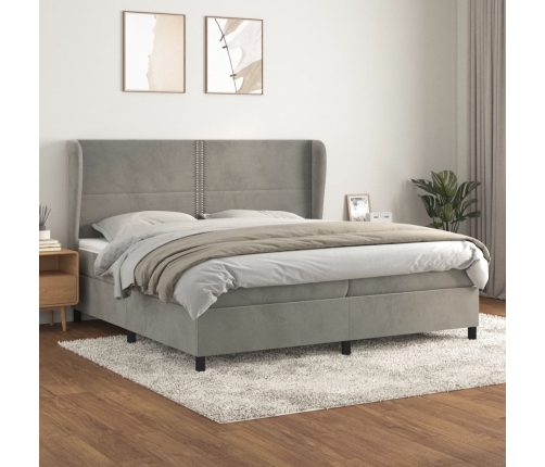 Cama box spring con colchón terciopelo gris claro 200x200 cm