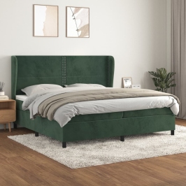 Cama box spring con colchón terciopelo verde oscuro 200x200 cm