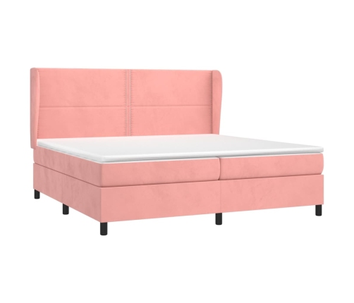 Cama box spring con colchón terciopelo rosa 200x200 cm