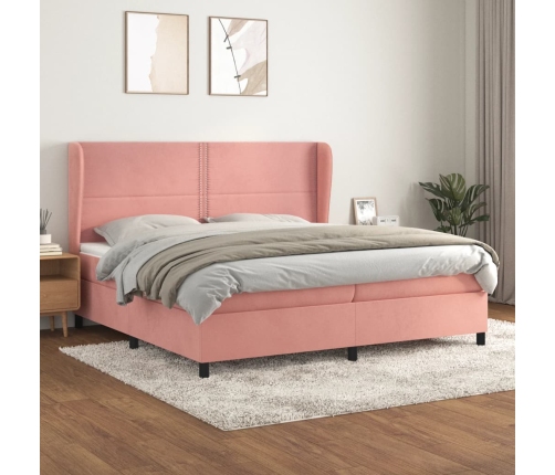 Cama box spring con colchón terciopelo rosa 200x200 cm