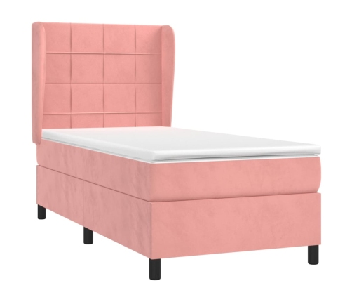 Cama box spring con colchón terciopelo rosa 90x190 cm