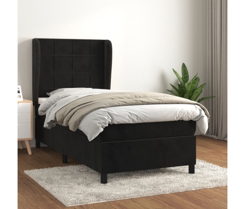 Cama box spring con colchón terciopelo negro 90x200 cm