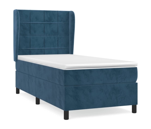 Cama box spring con colchón terciopelo azul oscuro 90x200 cm