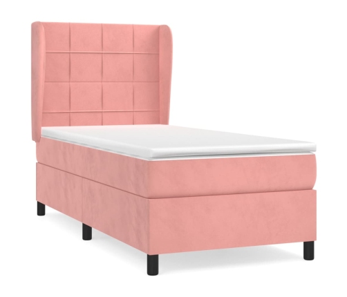 Cama box spring con colchón terciopelo rosa 90x200 cm