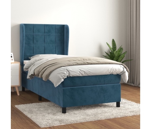 Cama box spring con colchón terciopelo azul oscuro 100x200 cm