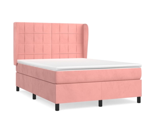 Cama box spring con colchón terciopelo rosa 140x190 cm