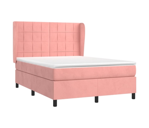 Cama box spring con colchón terciopelo rosa 140x190 cm