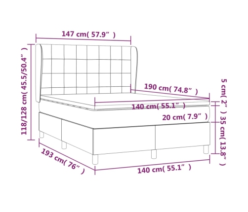 Cama box spring con colchón terciopelo rosa 140x190 cm