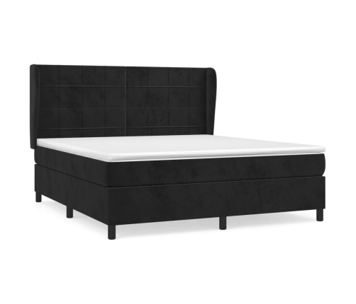 Cama box spring con colchón terciopelo negro 160x200 cm