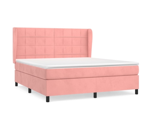 Cama box spring con colchón terciopelo rosa 160x200 cm