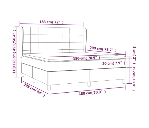 Cama box spring con colchón terciopelo gris claro 180x200 cm