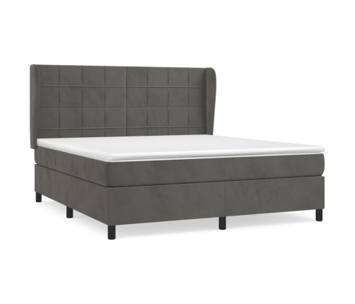 Cama box spring con colchón terciopelo gris oscuro 180x200 cm