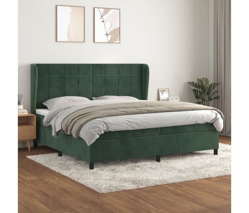 Cama box spring con colchón terciopelo verde oscuro 200x200 cm