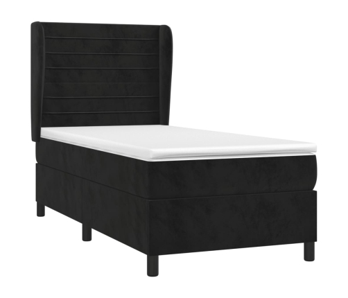 Cama box spring con colchón terciopelo negro 80x200 cm