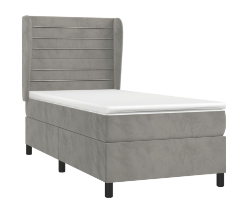 Cama box spring con colchón terciopelo gris claro 90x190 cm