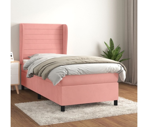 Cama box spring con colchón terciopelo rosa 90x200 cm