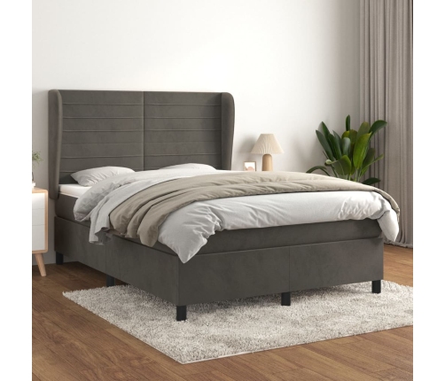 Cama box spring con colchón terciopelo gris oscuro 140x190 cm